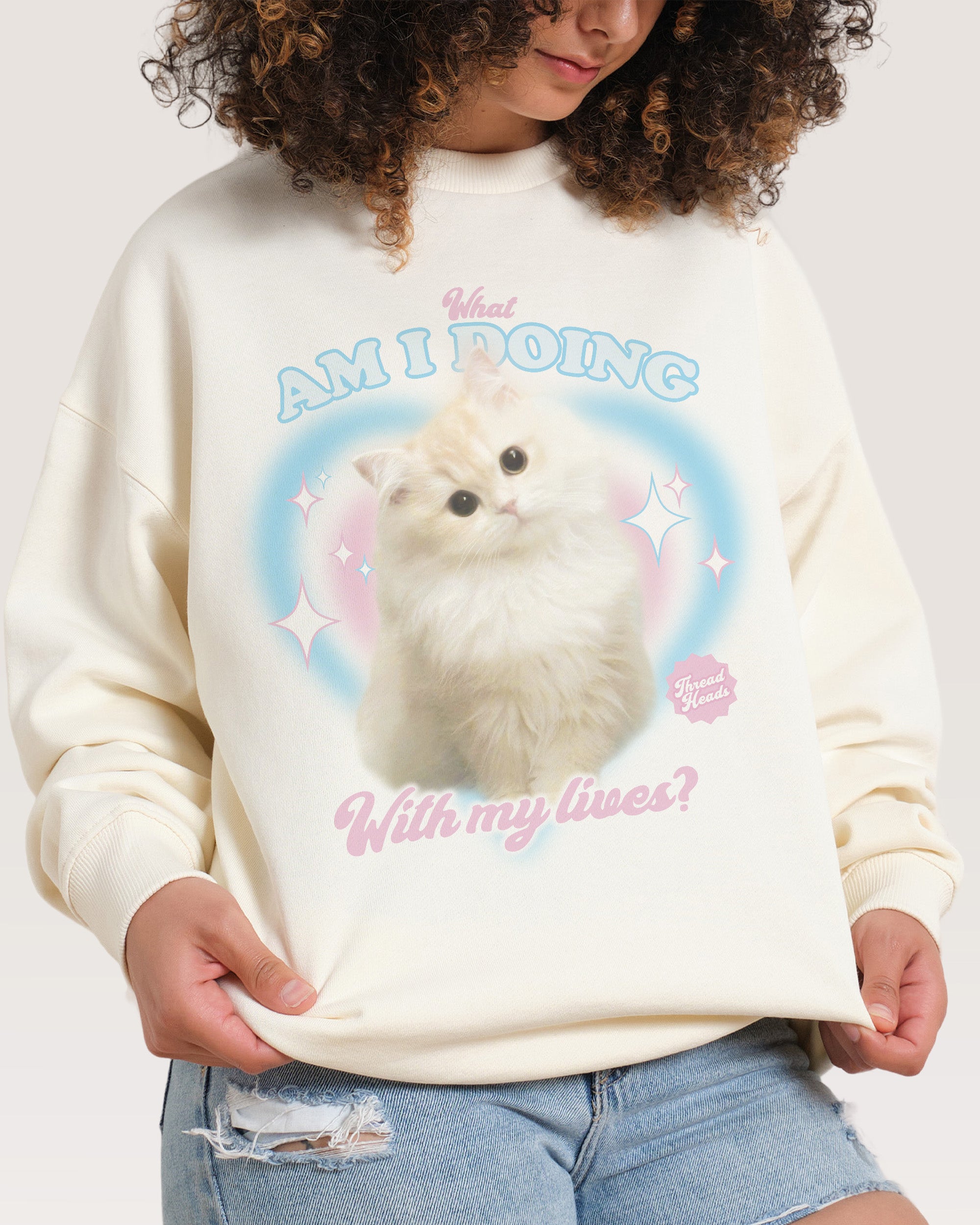 What Am I Doing With My Lives? Unisex Graphic Sweatshirt by Threadheads, 340gsm Cotton-Poly Blend